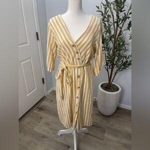 Yellow striped linen blend dress